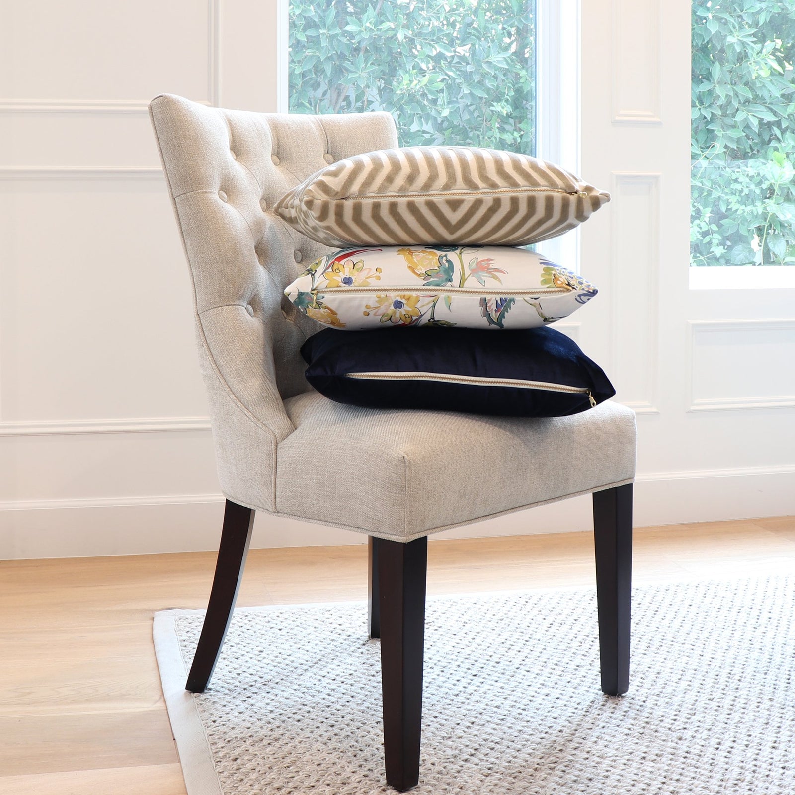 Schumacher Vanderbilt Greige Velvet Designer Pillow Cover with Matching Pillows