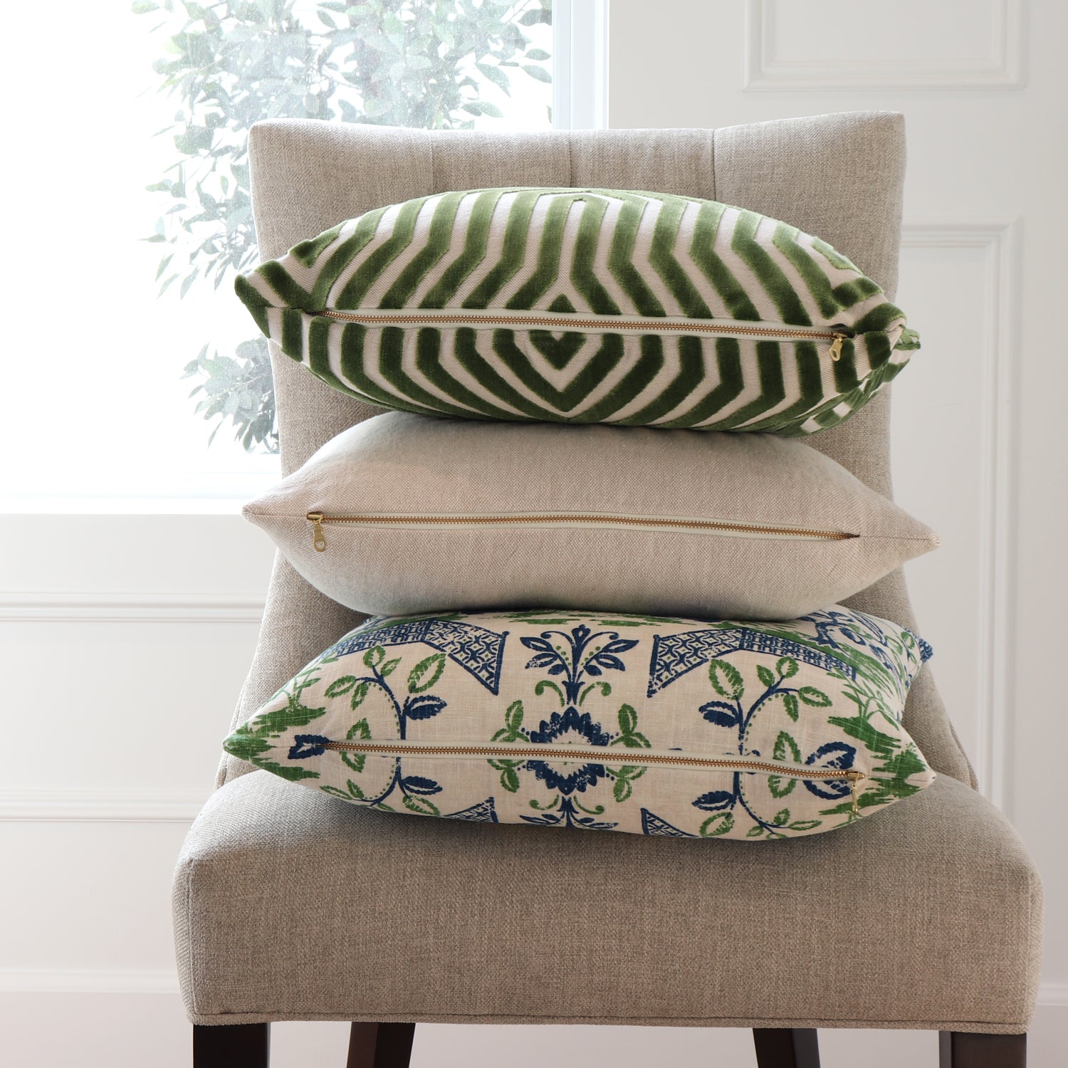 Vanderbilt Lettuce Velvet Pillow Cover with Exposed Brass YKK Zipper