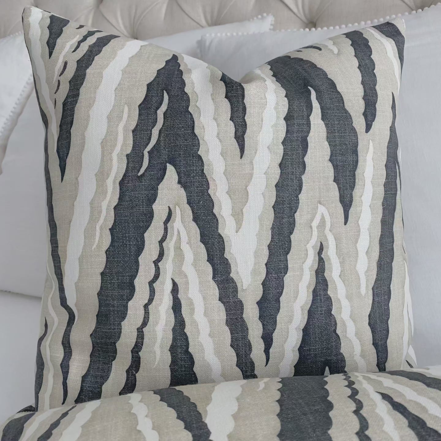 Thibaut Anna French Highland Peak Black Printed Chevron Linen Decorative Throw Pillow Cover Product Video