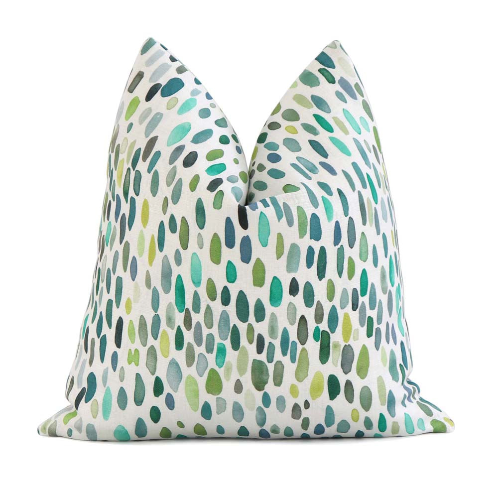 Scalamandre Jamboree Linen Grasshopper Green Hand Painted Brush Strokes Luxury Designer Decorative Throw Pillow Cover