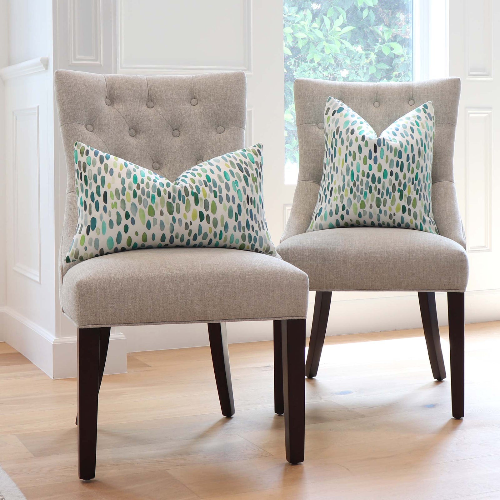 Scalamandre Jamboree Linen Grasshopper Green Hand Painted Brush Strokes Luxury Designer Decorative Throw Pillow Cover in Home Decor on Armless Chairs