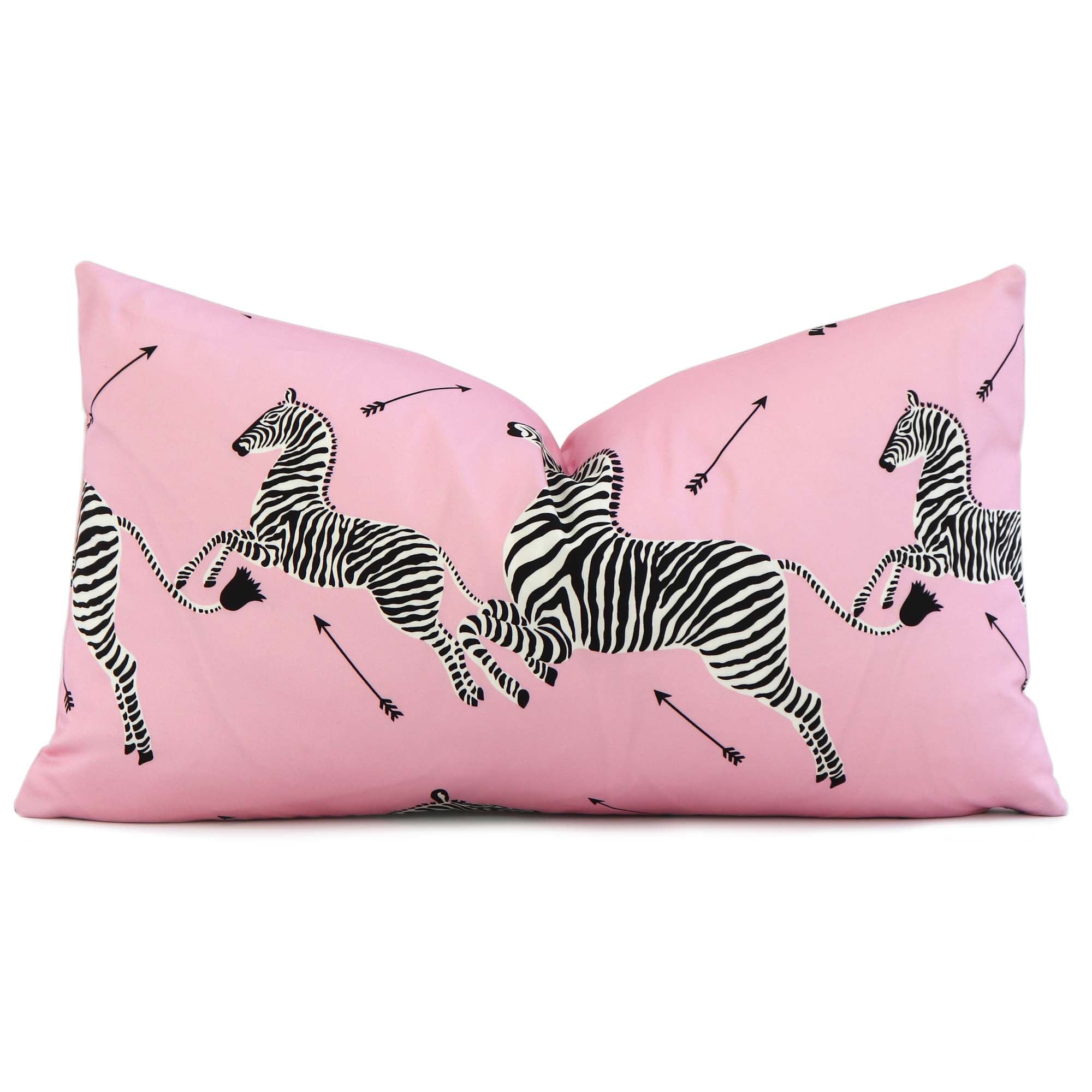 Scalamandre Zebras Petite Peony Pink Designer Animal Print Lumbar Throw Pillow Cover