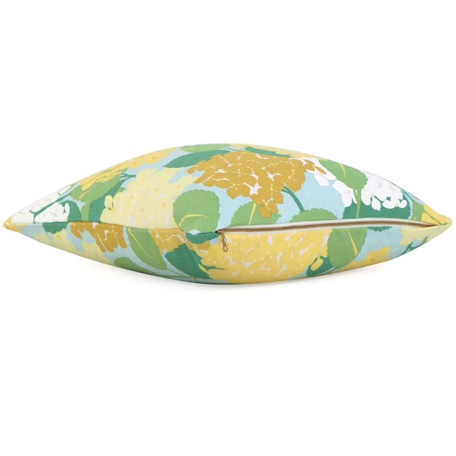 Schumacher Hydrangea Yellow Floral Designer Luxury Decorative Throw Pillow Cover with Exposed Brass Gold Zipper