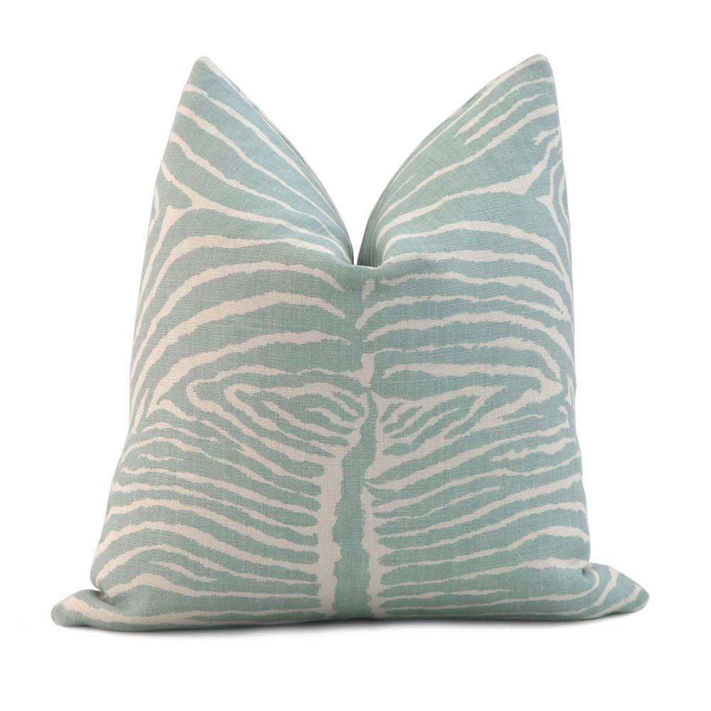 Brunschwig and Fils Le Zebre Aqua Spa Blue Zebra Pattern Designer Throw Pillow Cover 