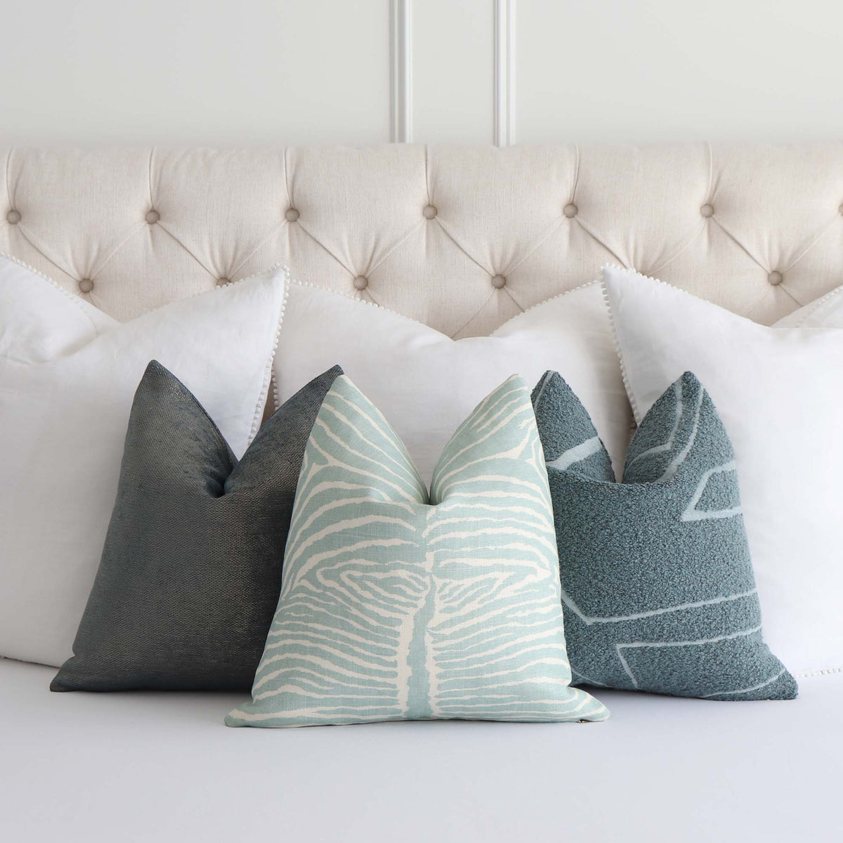 Brunschwig and Fils Le Zebre Aqua Spa Blue Zebra Pattern Designer Throw Pillow Cover with Matching Throw Pillows