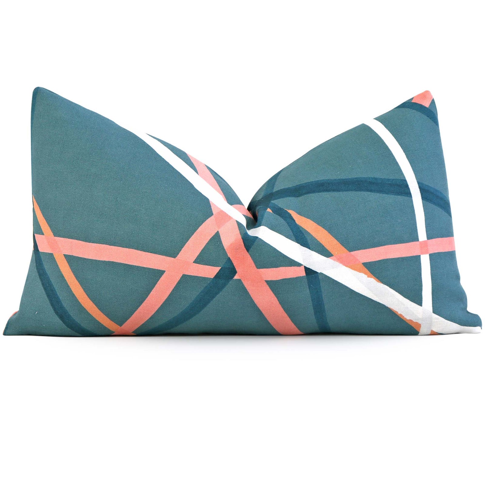 Kelly Wearstle Simpatico Teal Blue Striped Designer Decorative Lumbar Throw Pillow Cover