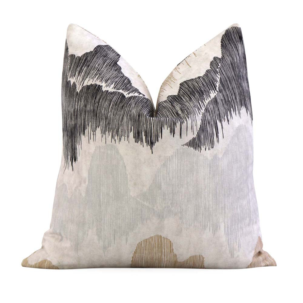 Kelly Wearstler Cascadia Basalt Tan Black Modern Chinoiserie Designer Luxury Decorative Throw Pillow Cover