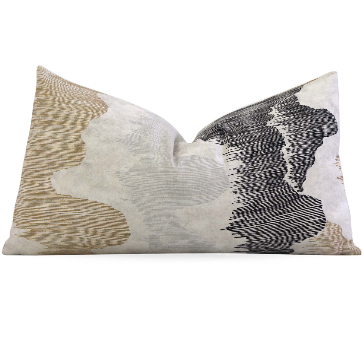 Kelly Wearstler Cascadia Basalt Tan Black Modern Chinoiserie Designer Luxury Decorative Lumbar Throw Pillow Cover