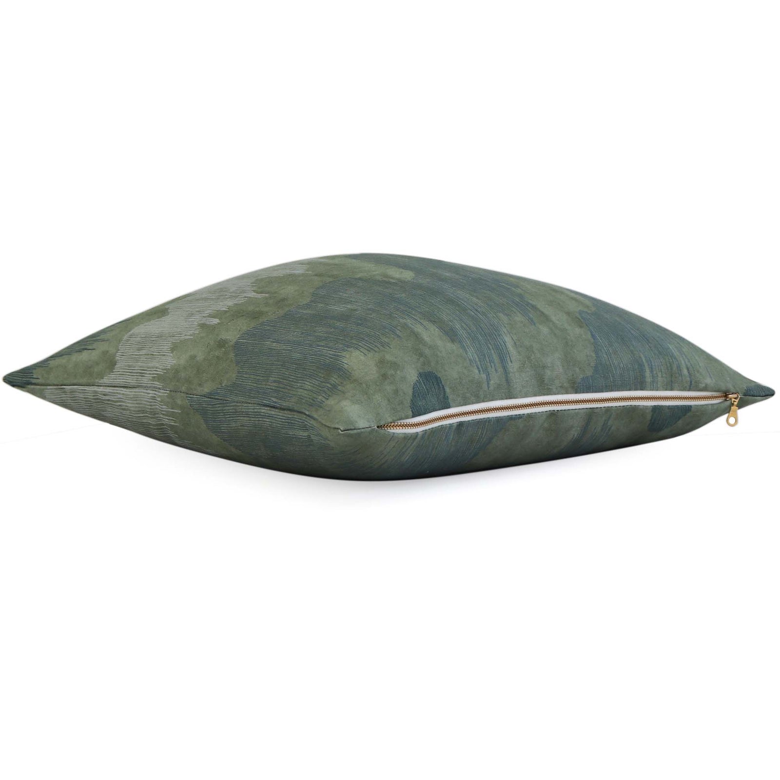 Kelly Wearstler Cascadia Jadestone Green Modern Chinoiserie Designer Luxury Decorative Throw Pillow Cover with Exposed Brass Zipper