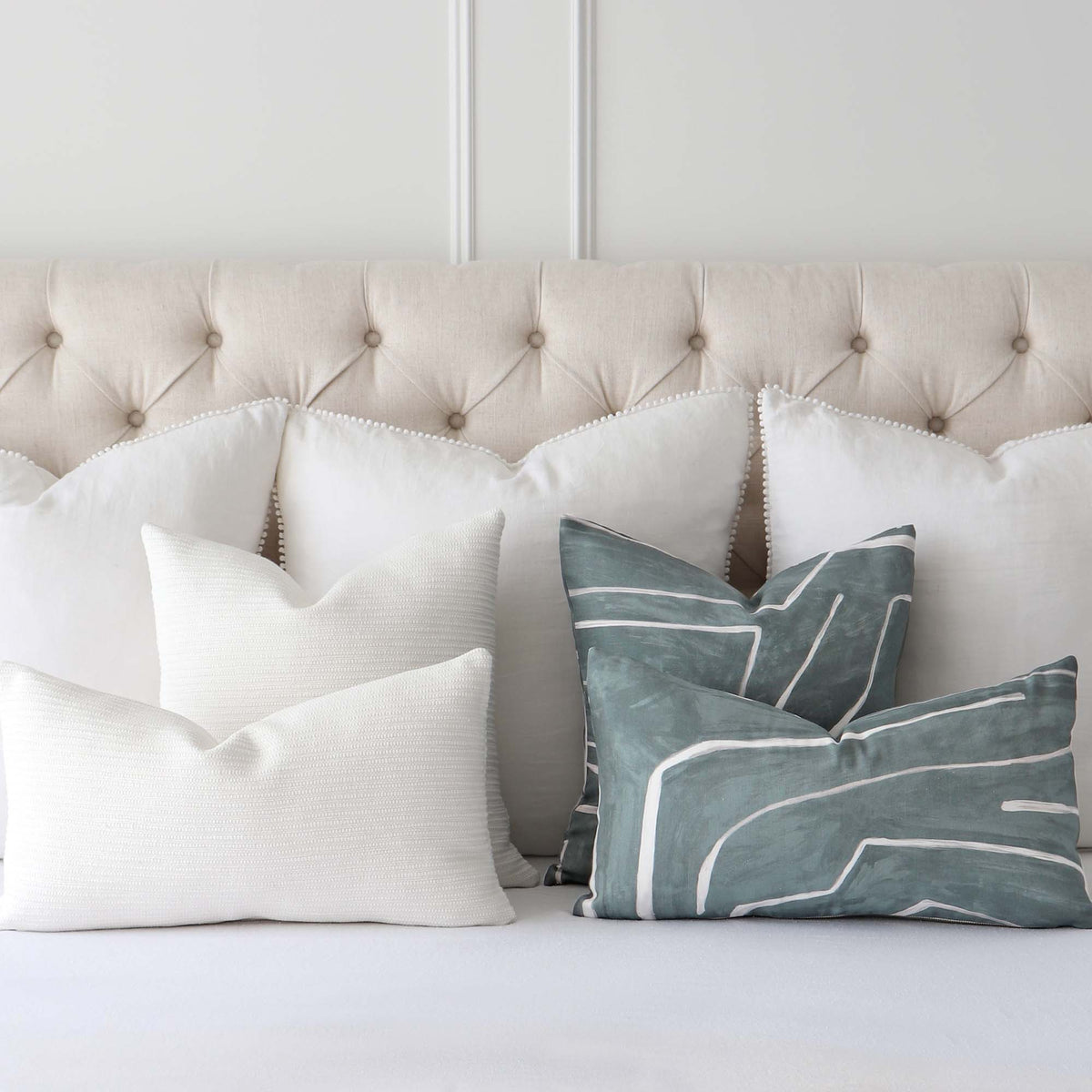 Kelly Wearstler Graffito Denim Designer Throw Pillow Cover with Matching Throw Pillows