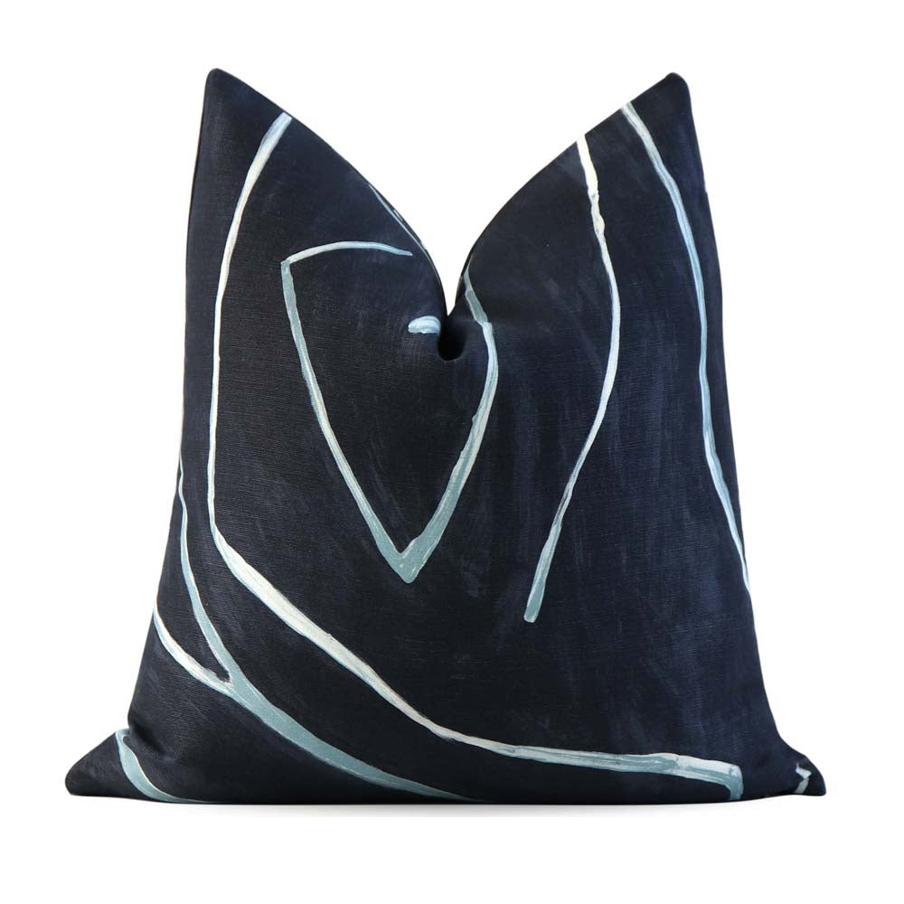 Kelly Wearstler Graffito Navy Blue Contemporary Designer Throw Pillow Cover
