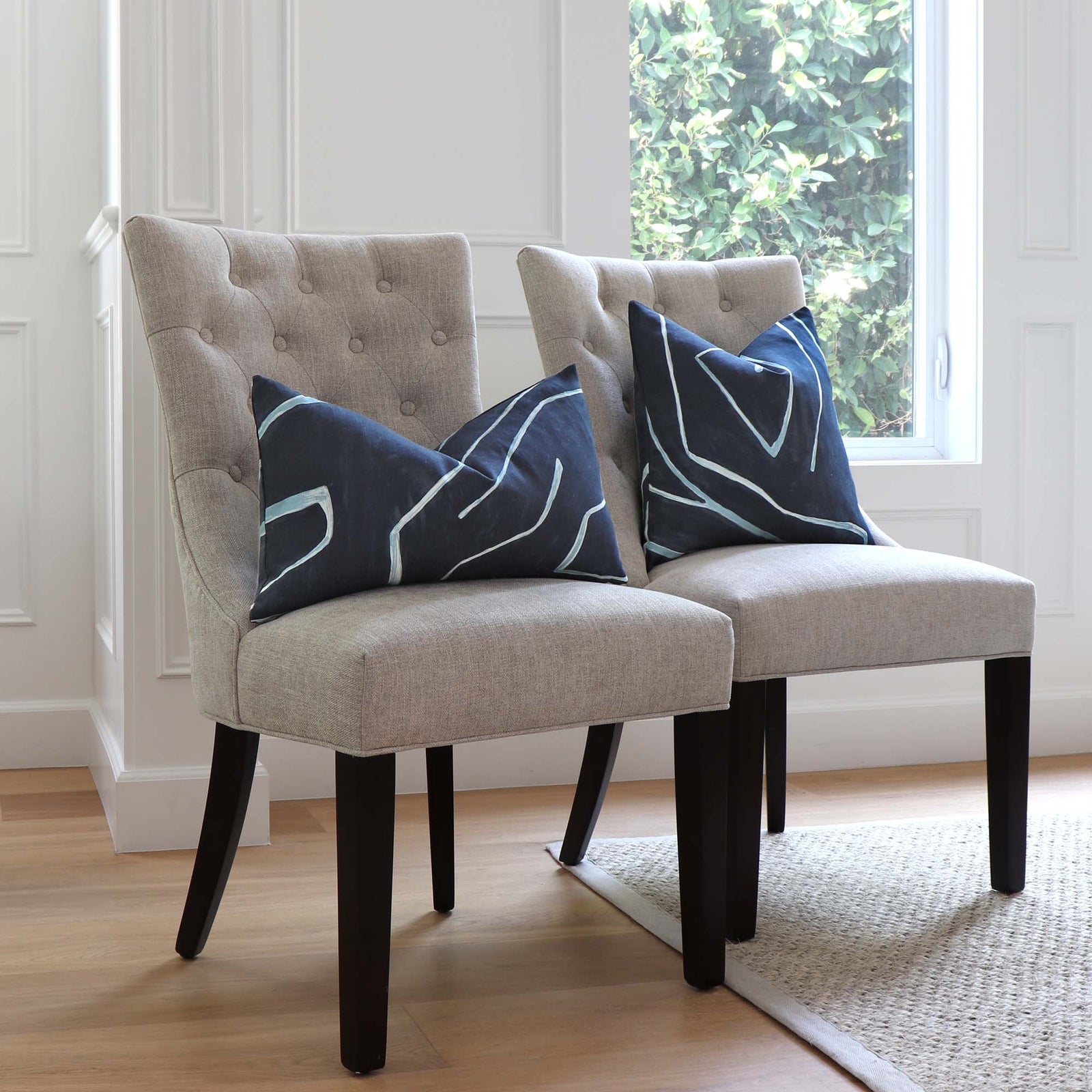 Kelly Wearstler Graffito Navy Blue Contemporary Designer Throw Pillow Cover