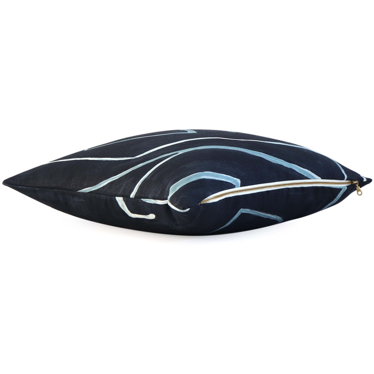 Kelly Wearstler Graffito Navy Blue Contemporary Designer Throw Pillow Cover with Exposed Brass Zipper