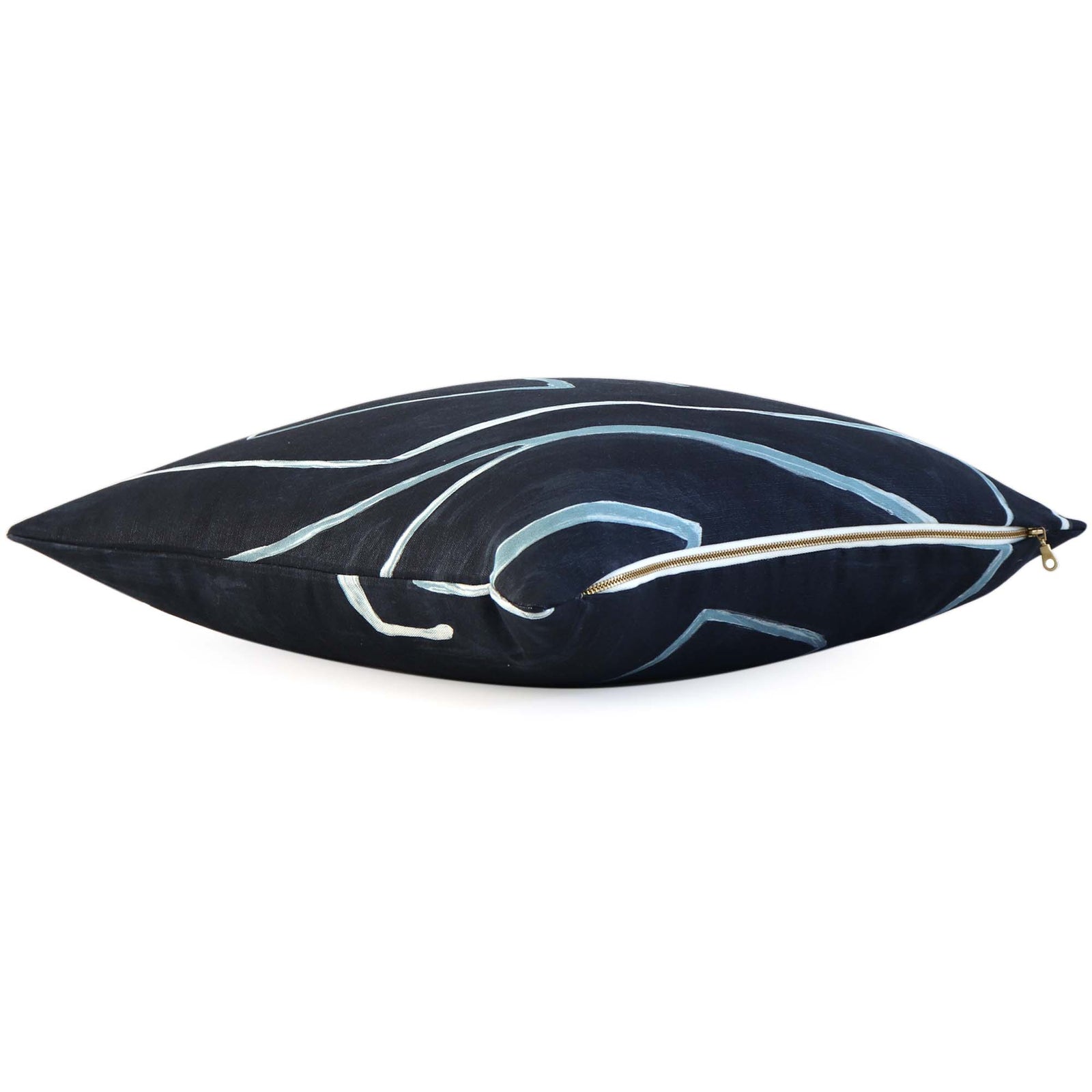 Kelly Wearstler Graffito Navy Blue Contemporary Designer Throw Pillow Cover with Exposed Brass Zipper