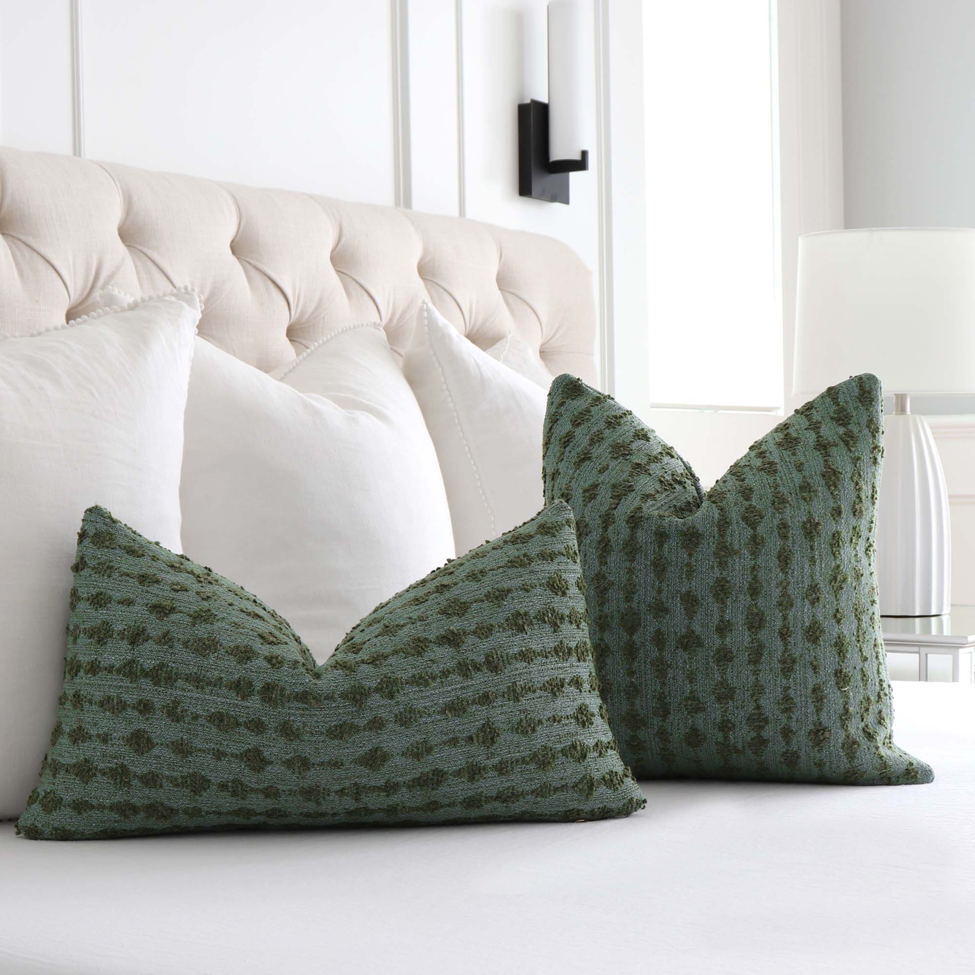Key Wearstler Serai Envy Green Stripe Boucle Designer Luxury Throw Pillow Cover