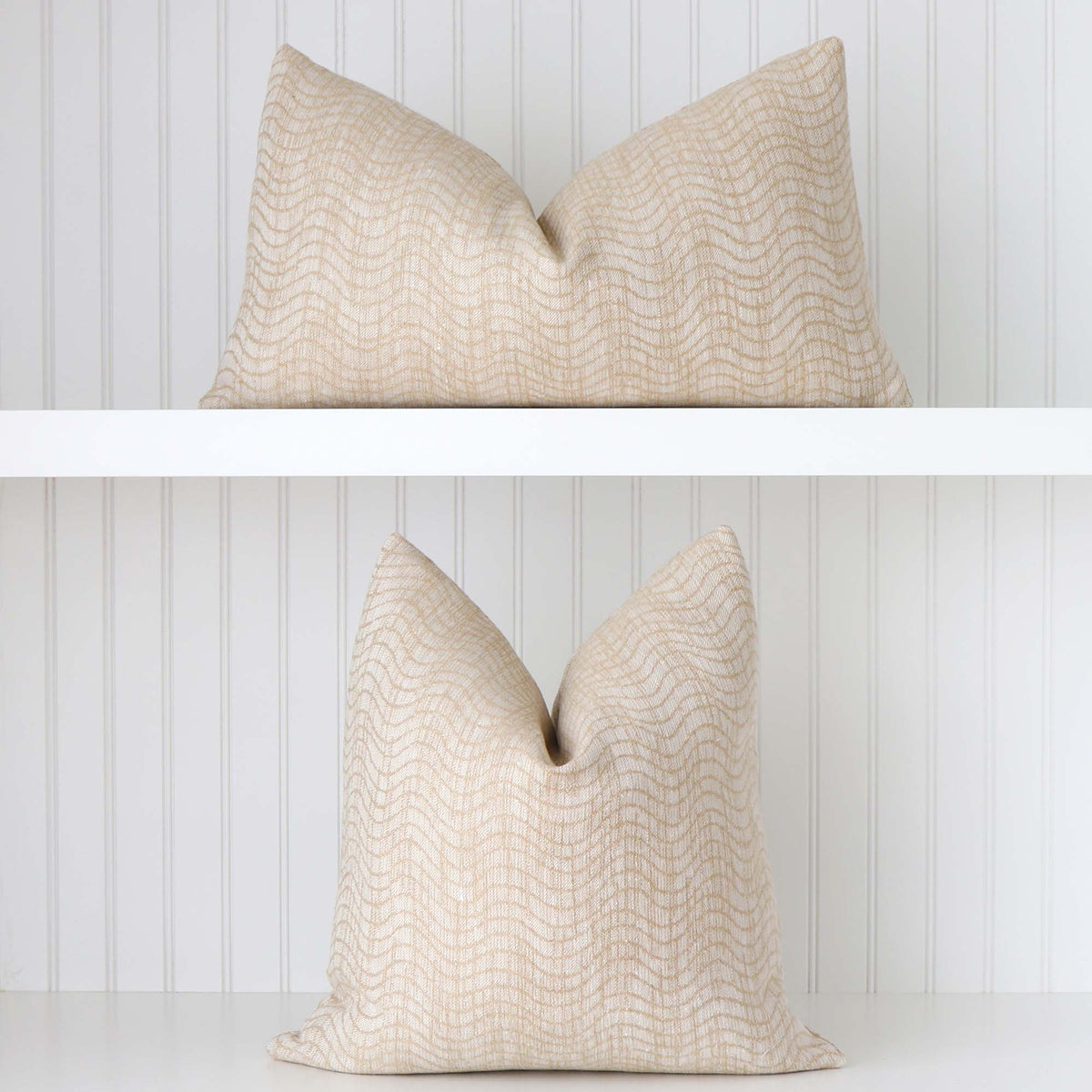 Kelly Wearstler Lee Jofa Dadami Honey Tan Woven Linen Striped Designer Throw Pillow Cover in Square and Lumbar Sizes