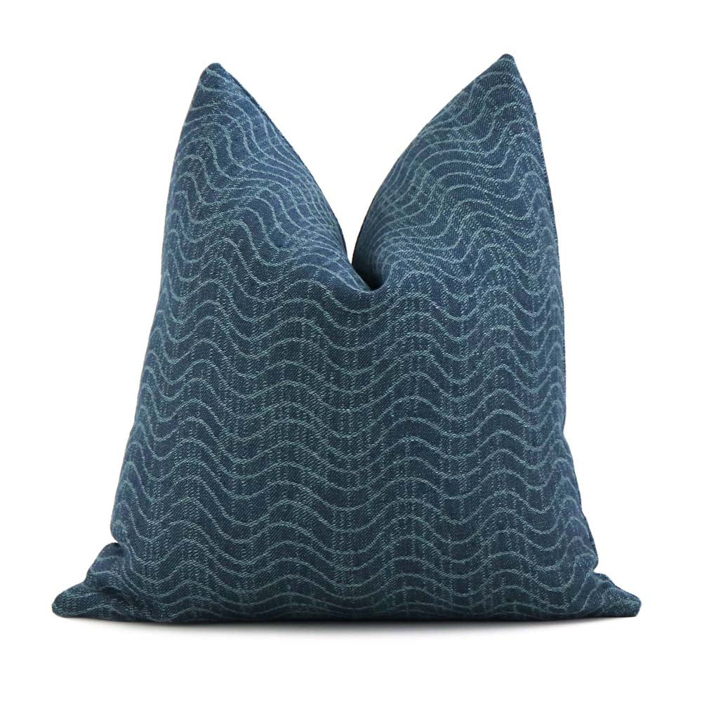 Kelly Wearstler LeeJofa Dadami Marlin Cobalt Denim Blue Woven Linen Striped Designer Throw Pillow Cover
