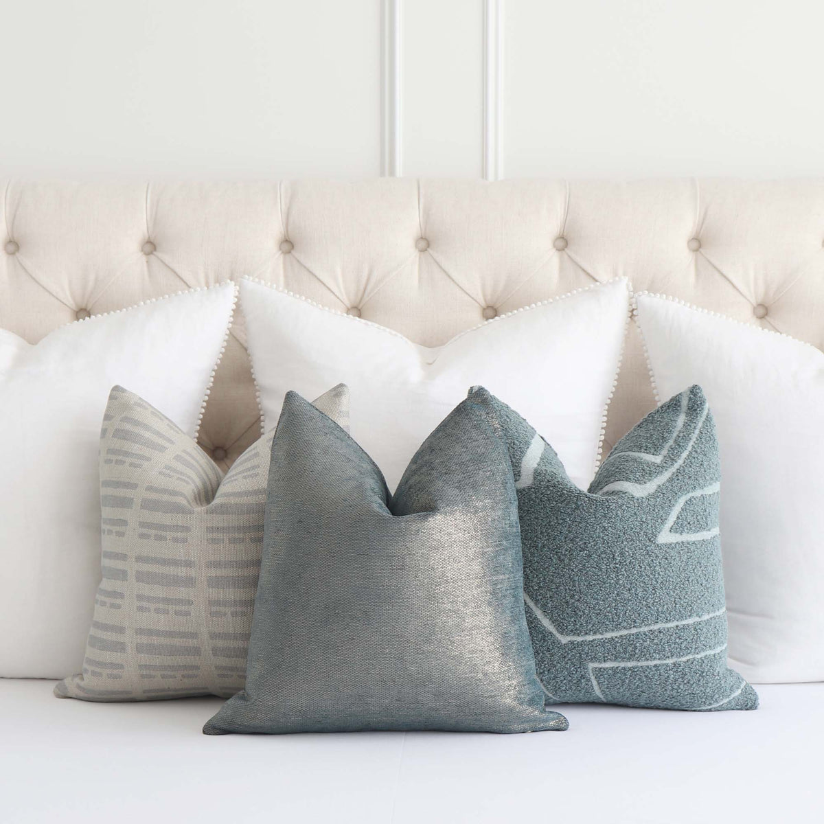 Kelly Wearstler Sift Silvermist Jute Striped Designer Throw Pillow Cover with Complementing Throw Pillows