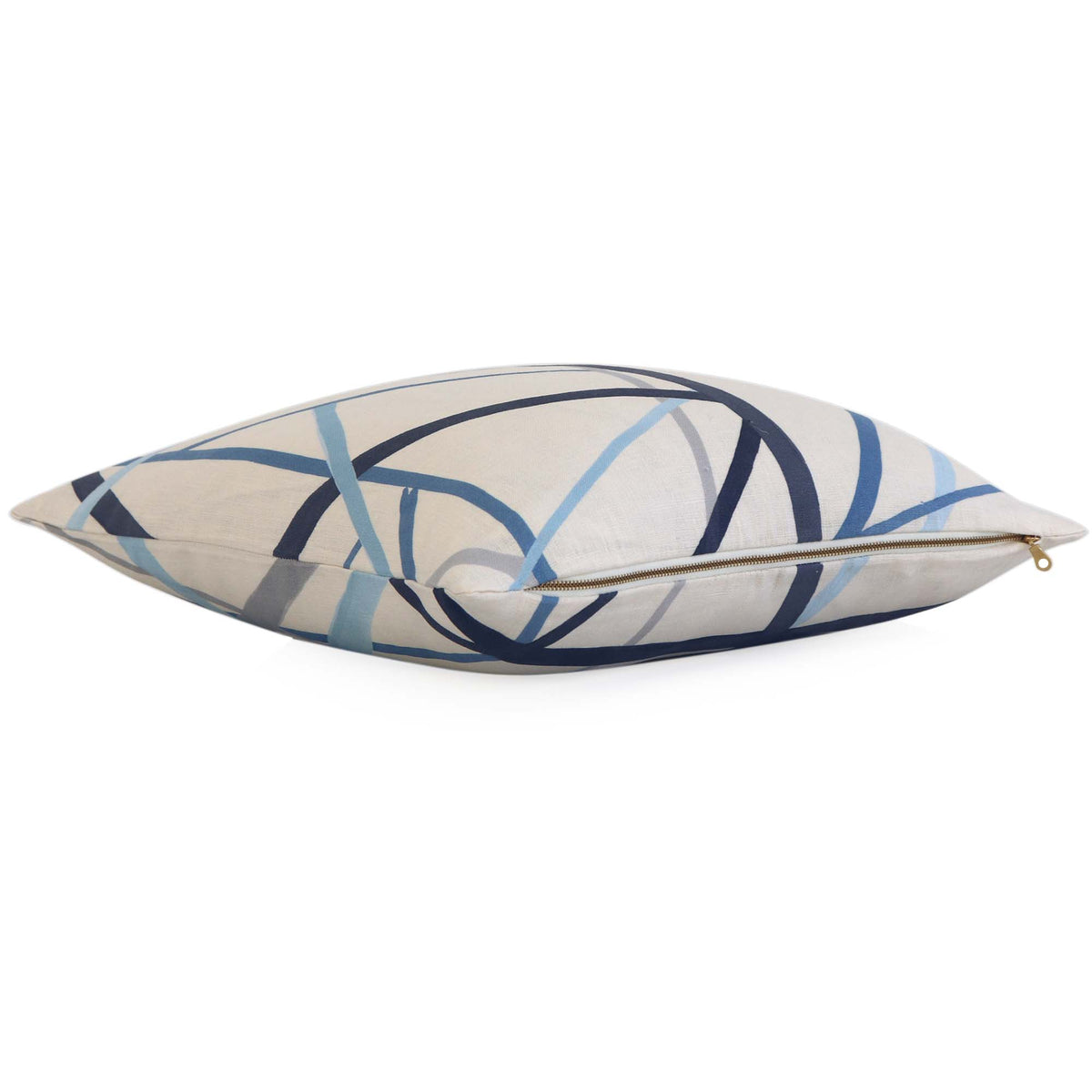 Kelly Wearstler Simpatico Sky Blue Striped Designer Throw Pillow Cover with Exposed Brass Gold YKK Zipper