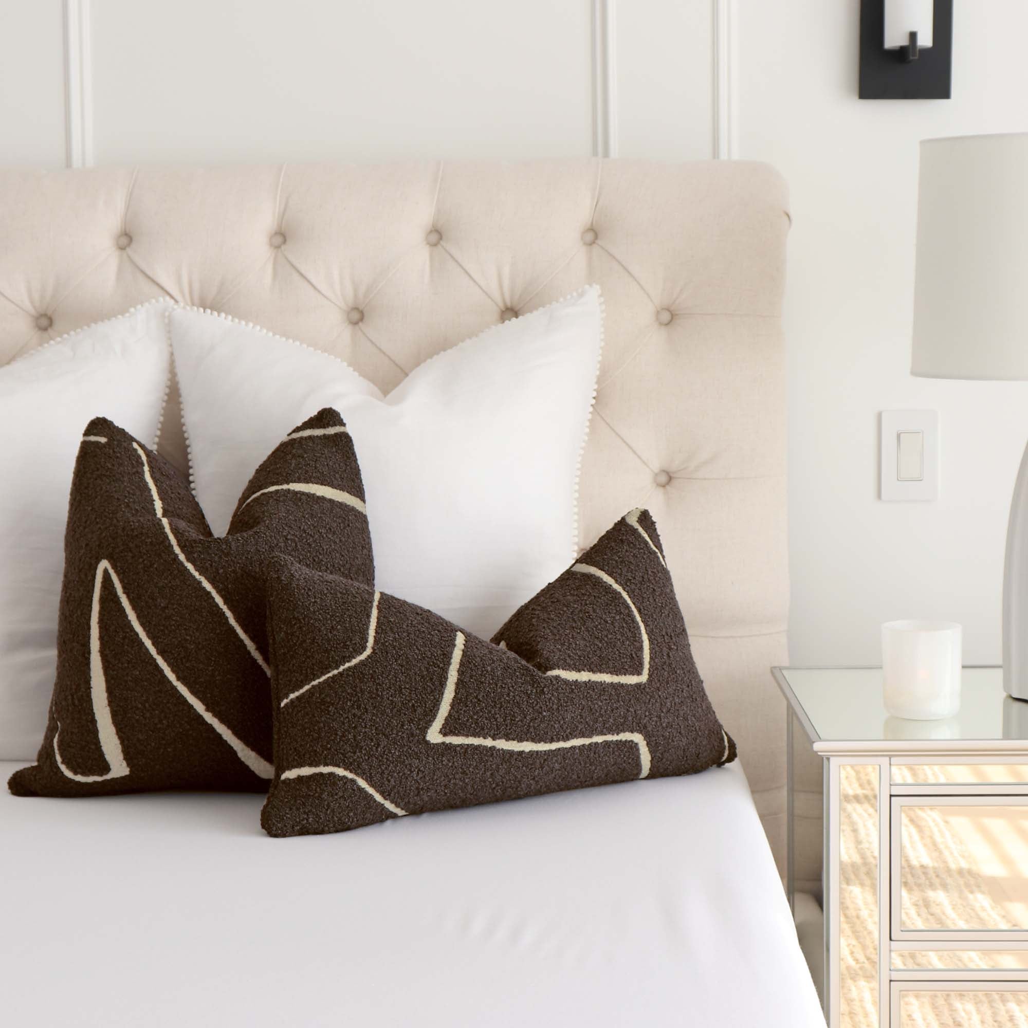 Kelly Wearstler Graffito Bouclé Ebony Black Graphic Designer Decorative Throw Pillow Cover