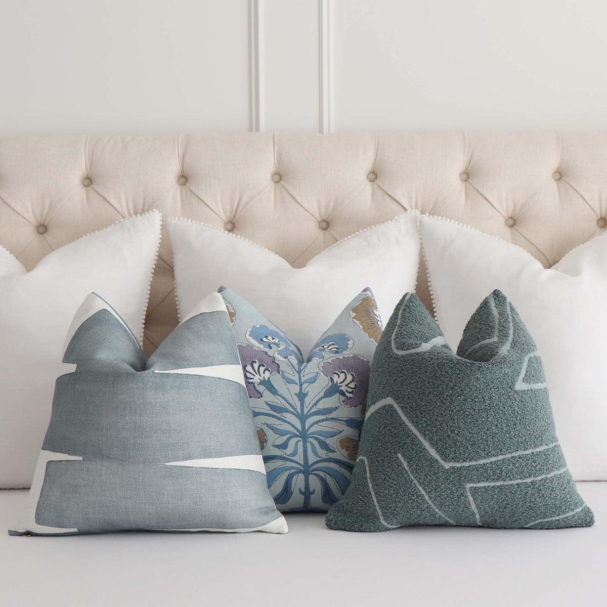 Kelly Wearstler Graffito Bouclé Teal Designer Throw Pillow Cover with Complementing Throw Pillows