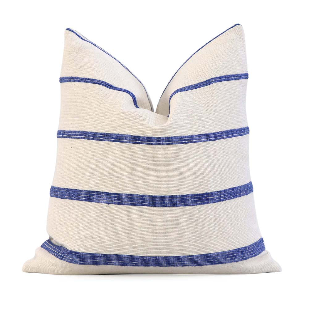 Cambaya Blue Handwoven Stripe Designer Textured Throw Pillow Cover