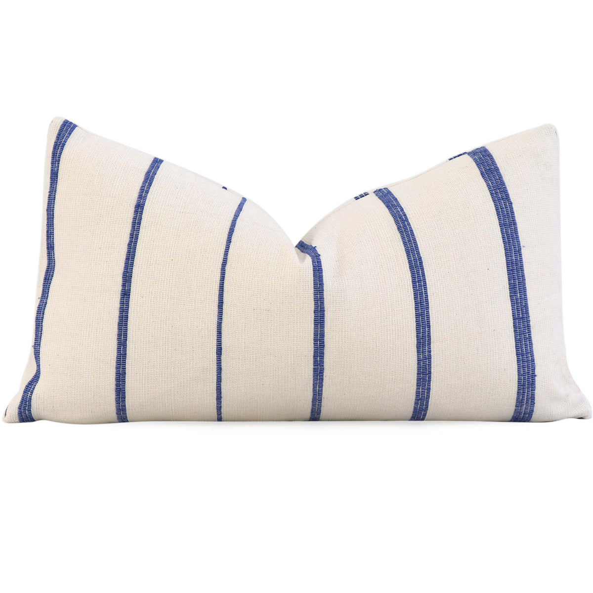 Cambaya Blue Handwoven Stripe Designer Textured Lumbar Throw Pillow Cover