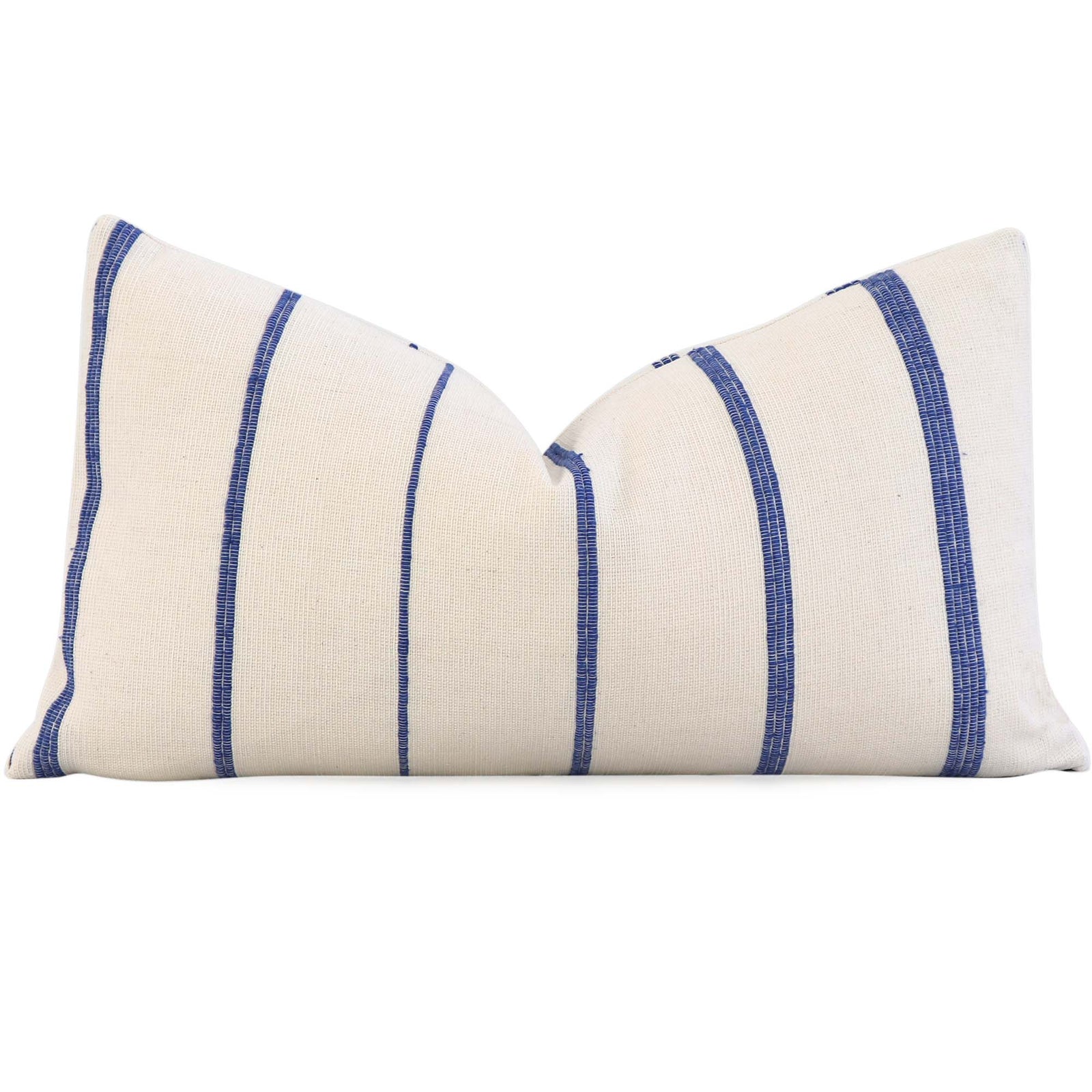 Cambaya Blue Handwoven Stripe Designer Textured Lumbar Throw Pillow Cover