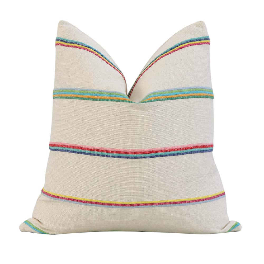 Cambaya Handwoven Stripe Multicolor Designer Textured Throw Pillow Cover