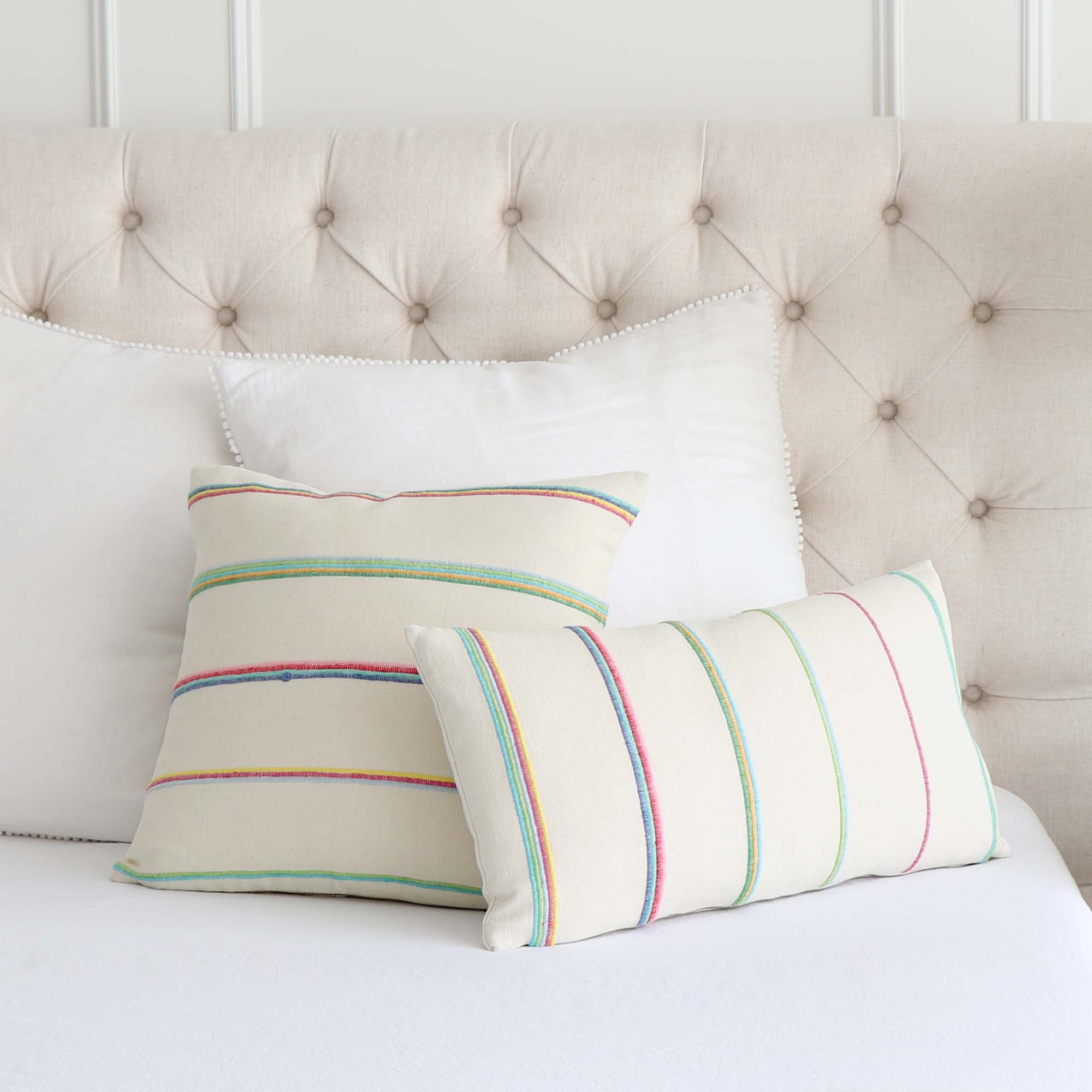 Cambaya Handwoven Stripe Multicolor Designer Textured Throw Pillow Cover