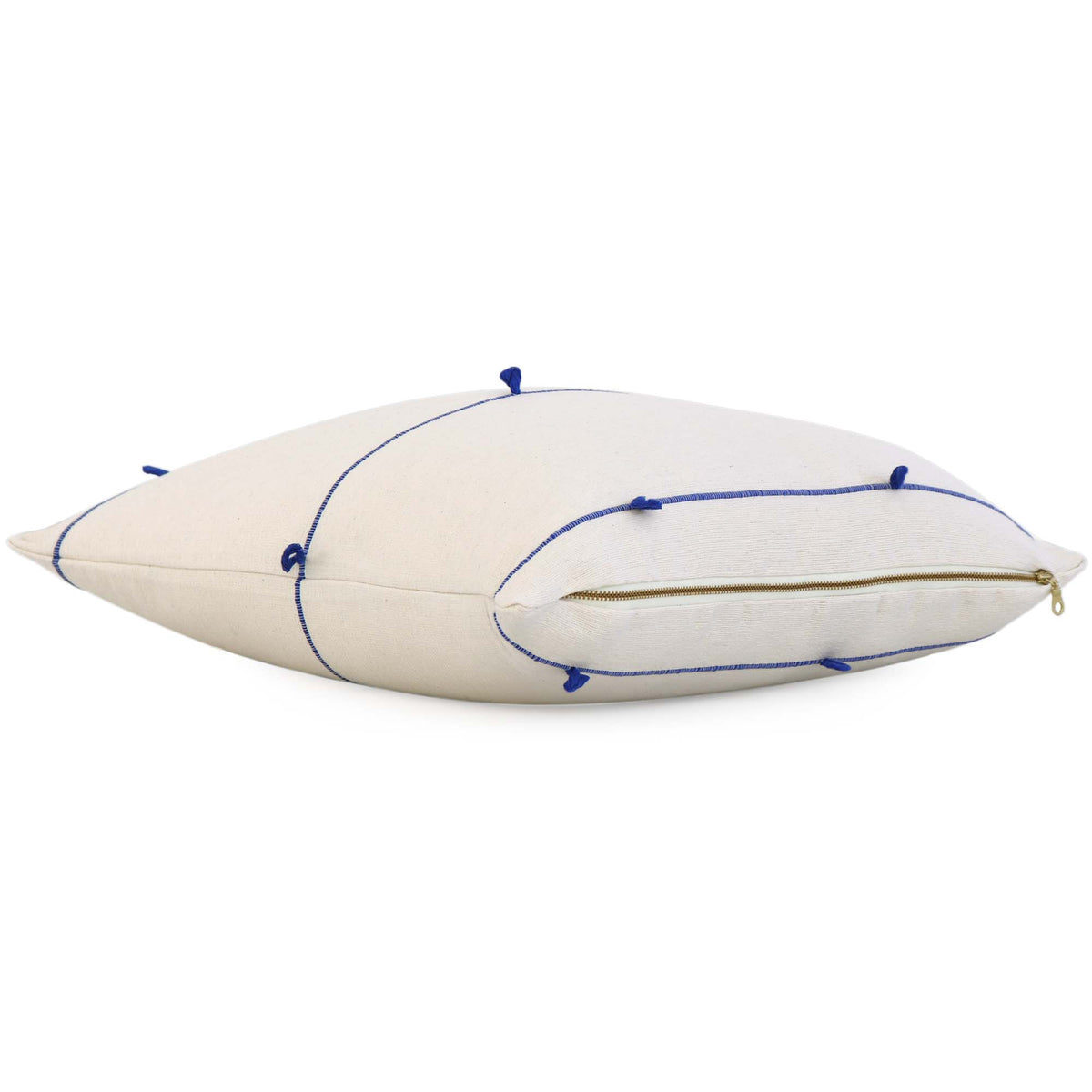 Schumacher Globo Knotted Handwoven Royal Blue Designer Textured Throw Pillow Cover with Exposed Brass Gold YKK Zipper