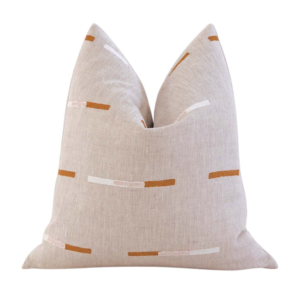 Schumacher Caroline Z Hurley Overlapping Dashes Brown and White in Hand block print decorative throw pillow cover