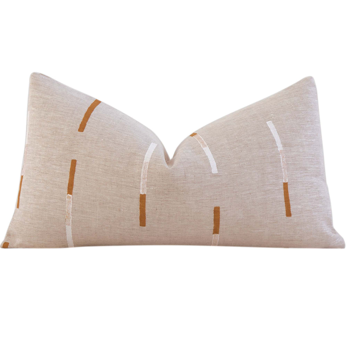 Schumacher Caroline Z Hurley Overlapping Dashes Brown and White in Hand block print decorative lumbar throw pillow cover