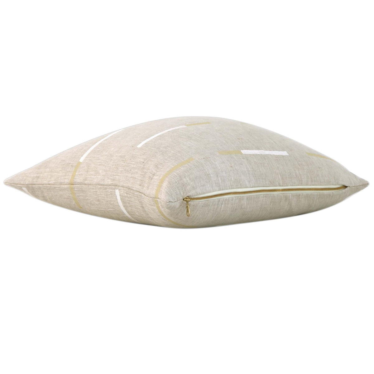 Schumacher x Caroline Z Hurley Overlapping Dashes in Bluff Striped Designer Throw Pillow Cover with Exposed Brass YKK Zipper