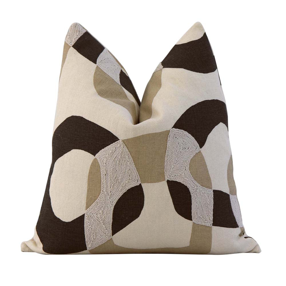 Schumacher Conrad Embroidered Dune Natural Graphic Geometric Designer Throw Pillow Cover