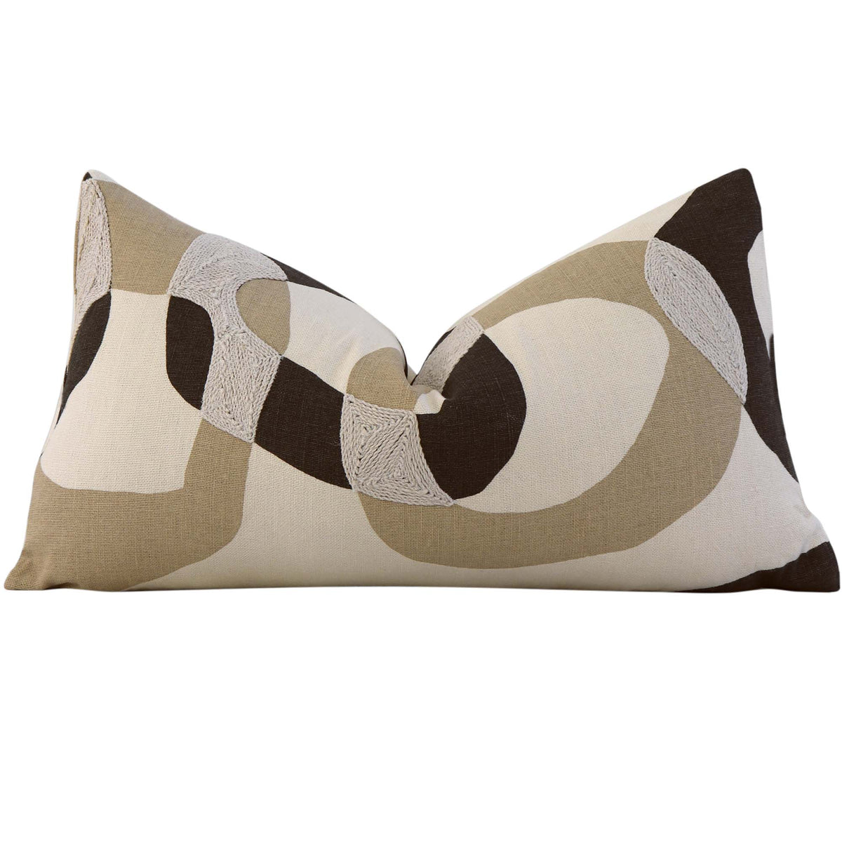 Schumacher Conrad Embroidered Dune Natural Graphic Geometric Designer Lumbar Throw Pillow Cover