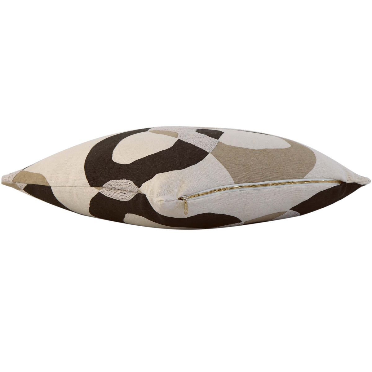 Schumacher Conrad Embroidered Dune Natural Graphic Geometric Designer Throw Pillow Cover with Exposed Brass Gold YKK Zipper