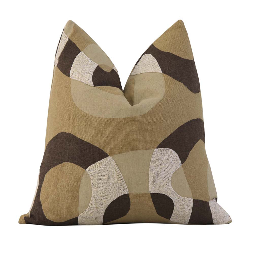 Schumacher Conrad Embroidered Ochre Brown Designer Luxury Throw Pillow Cover