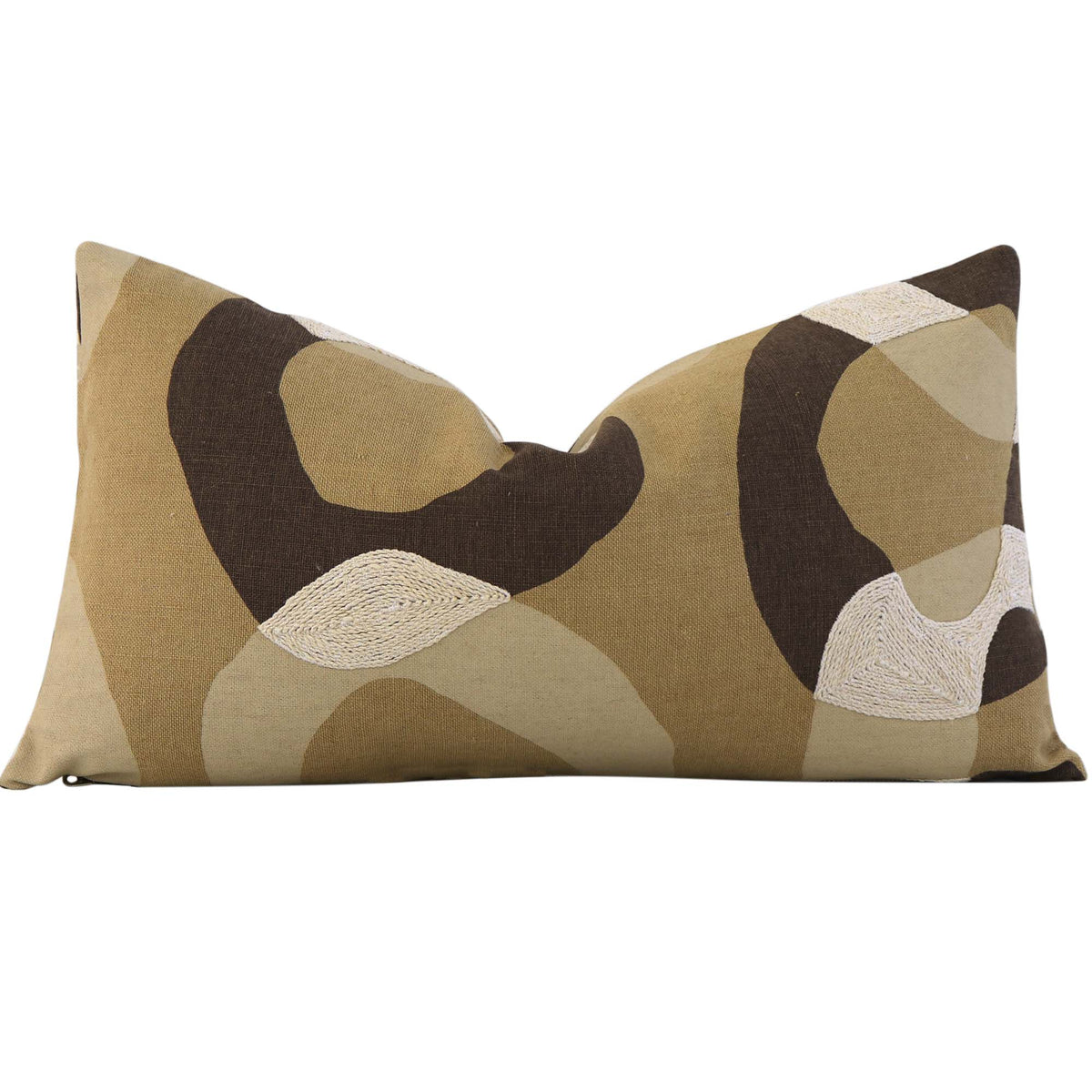 Schumacher Conrad Embroidered Ochre Brown Designer Luxury Lumbar Throw Pillow Cover