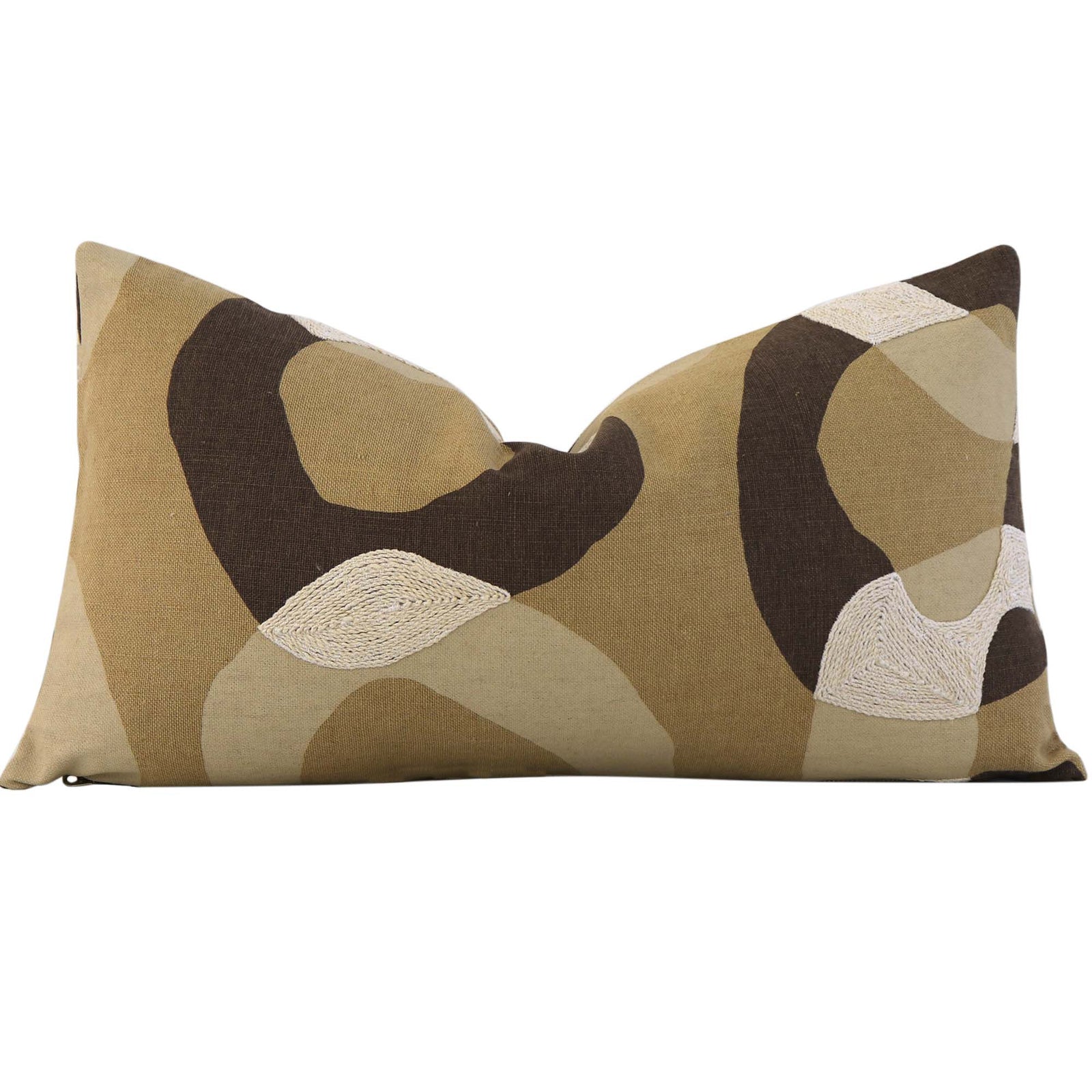 Schumacher Conrad Embroidered Ochre Brown Designer Luxury Lumbar Throw Pillow Cover