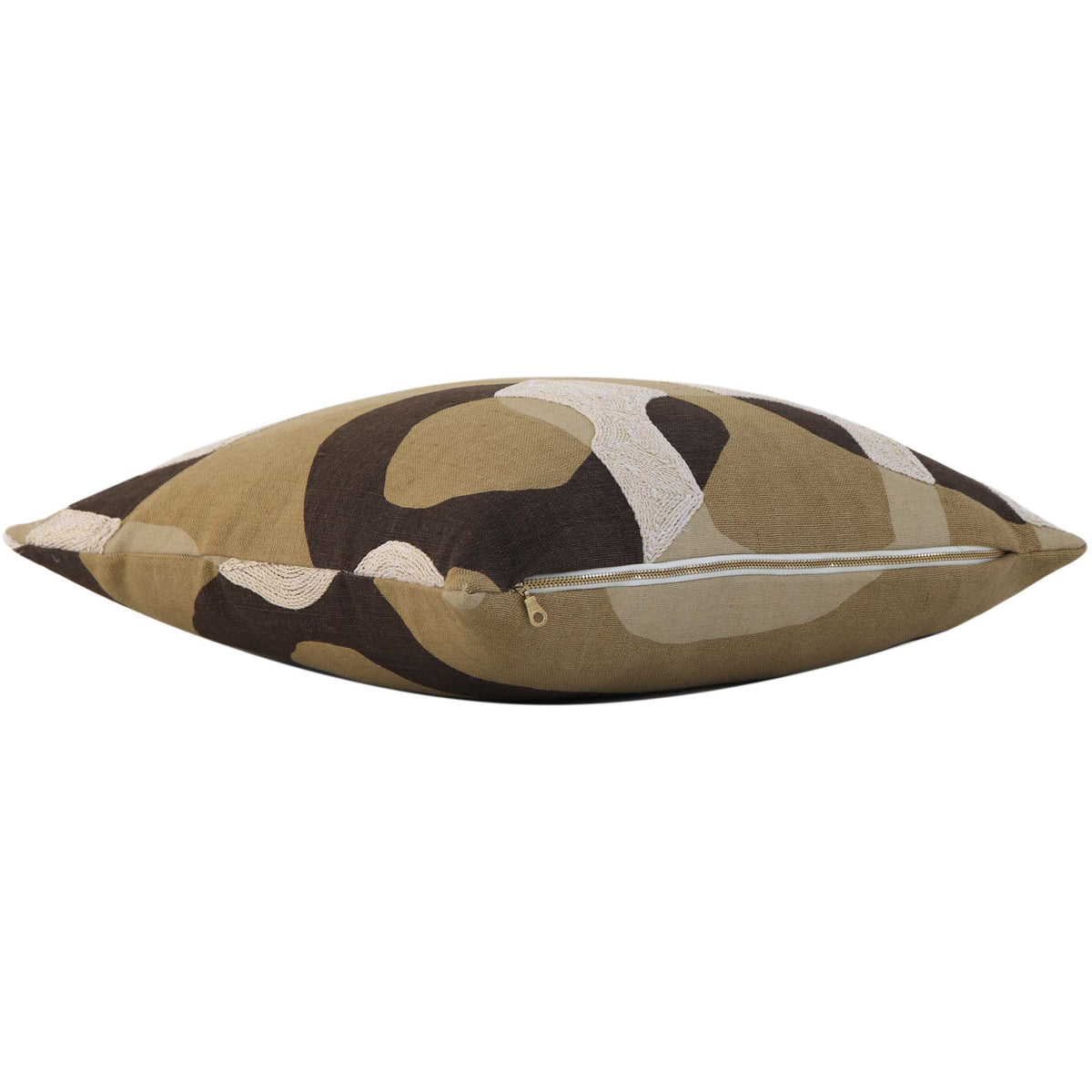 Schumacher Conrad Embroidered Ochre Brown Designer Luxury Throw Pillow Cover with Exposed Brass Gold YKK Zipper