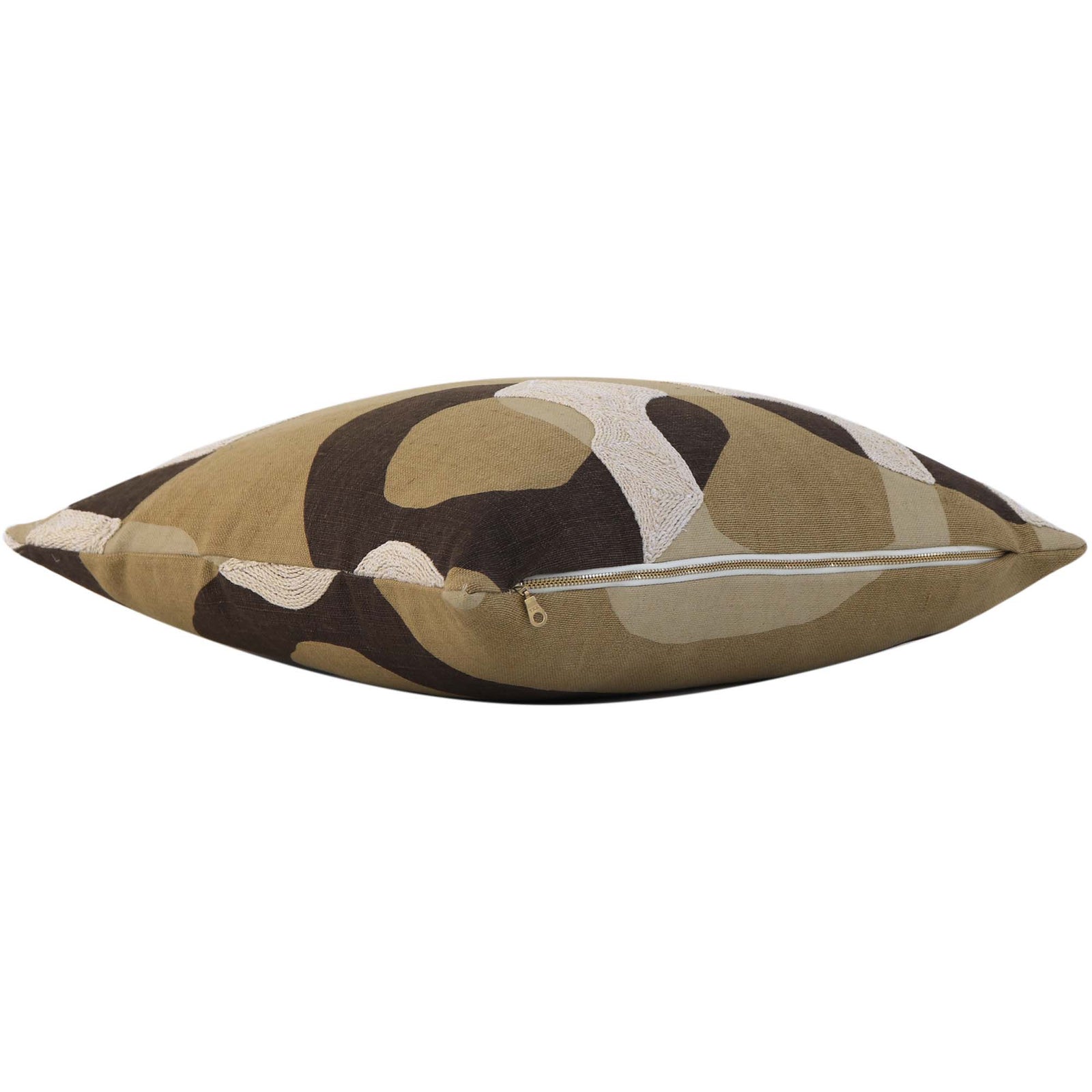 Schumacher Conrad Embroidered Ochre Brown Designer Luxury Throw Pillow Cover with Exposed Brass Gold YKK Zipper