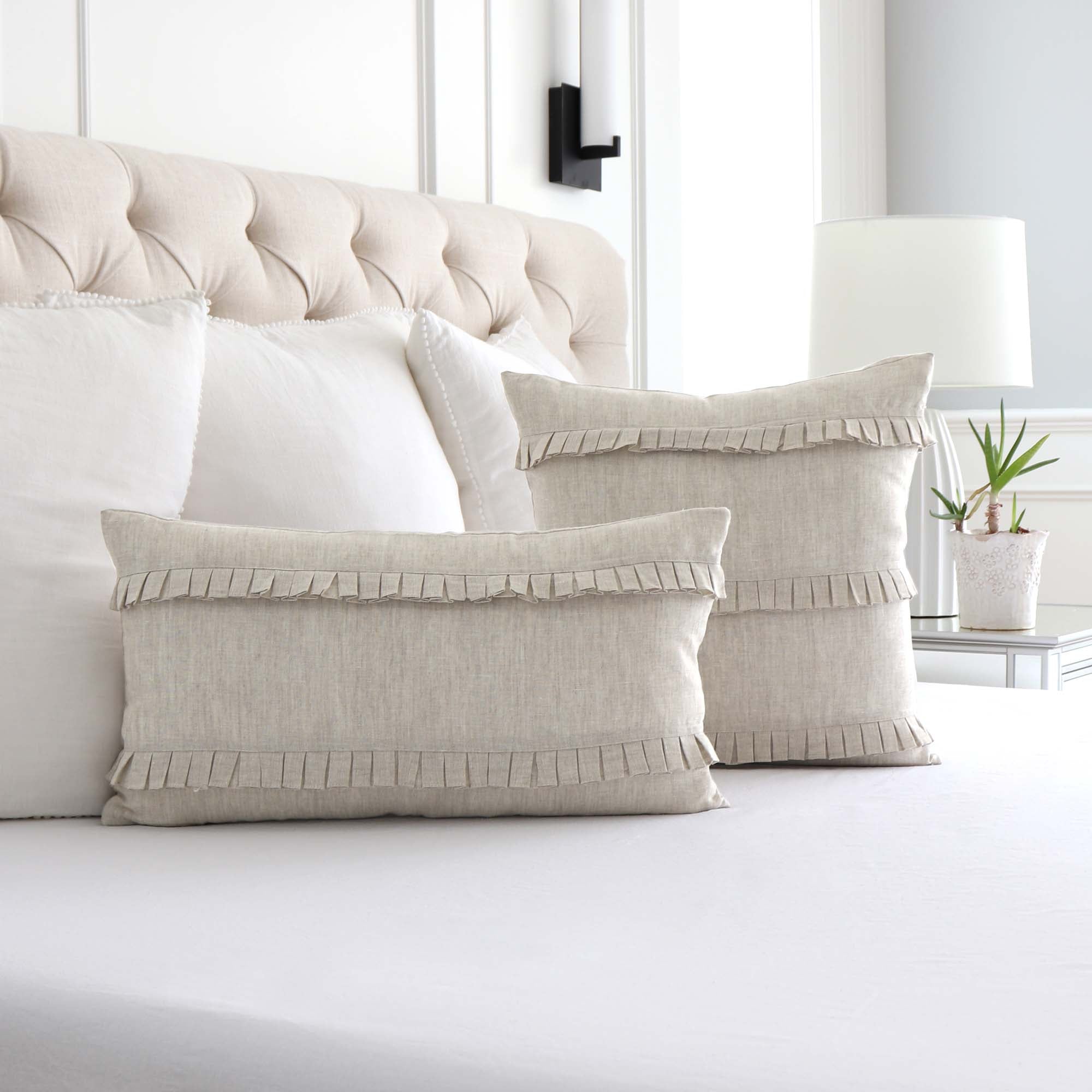 Schumacher Dorothy Pleated Linen Natural Designer Decorative Throw Pillow Cover