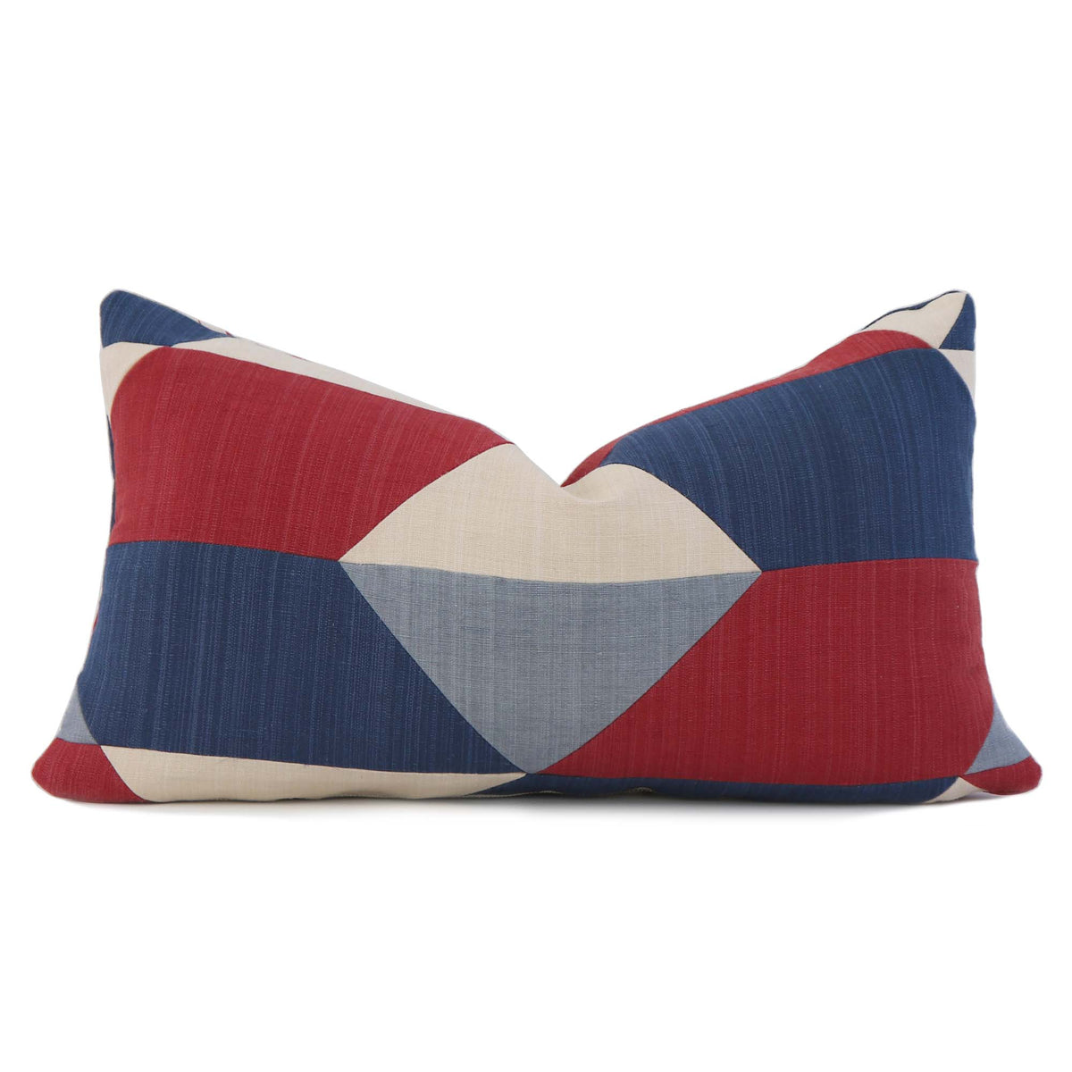 Schumacher Erindale Americana Red White Blue Patchwork Rustic Designer Lumbar Throw Pillow Cover