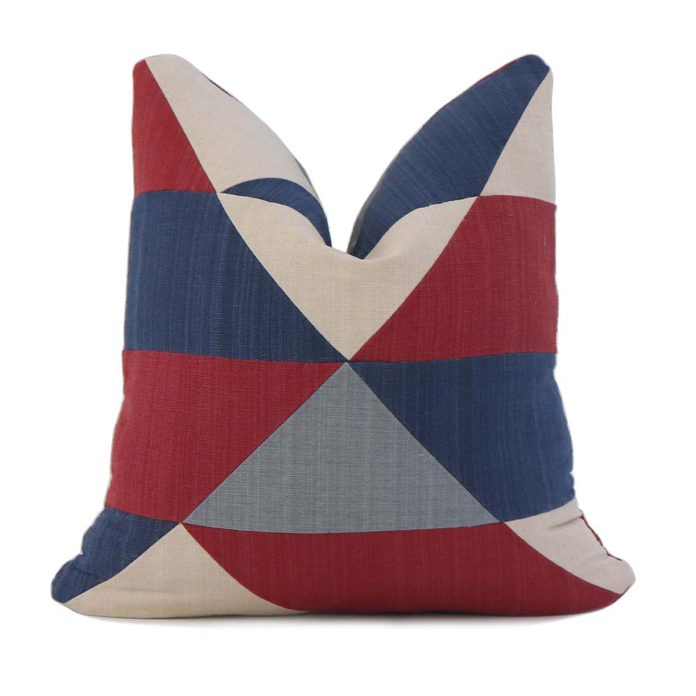Schumacher Erindale Americana Red White Blue Patchwork Rustic Designer Throw Pillow Cover
