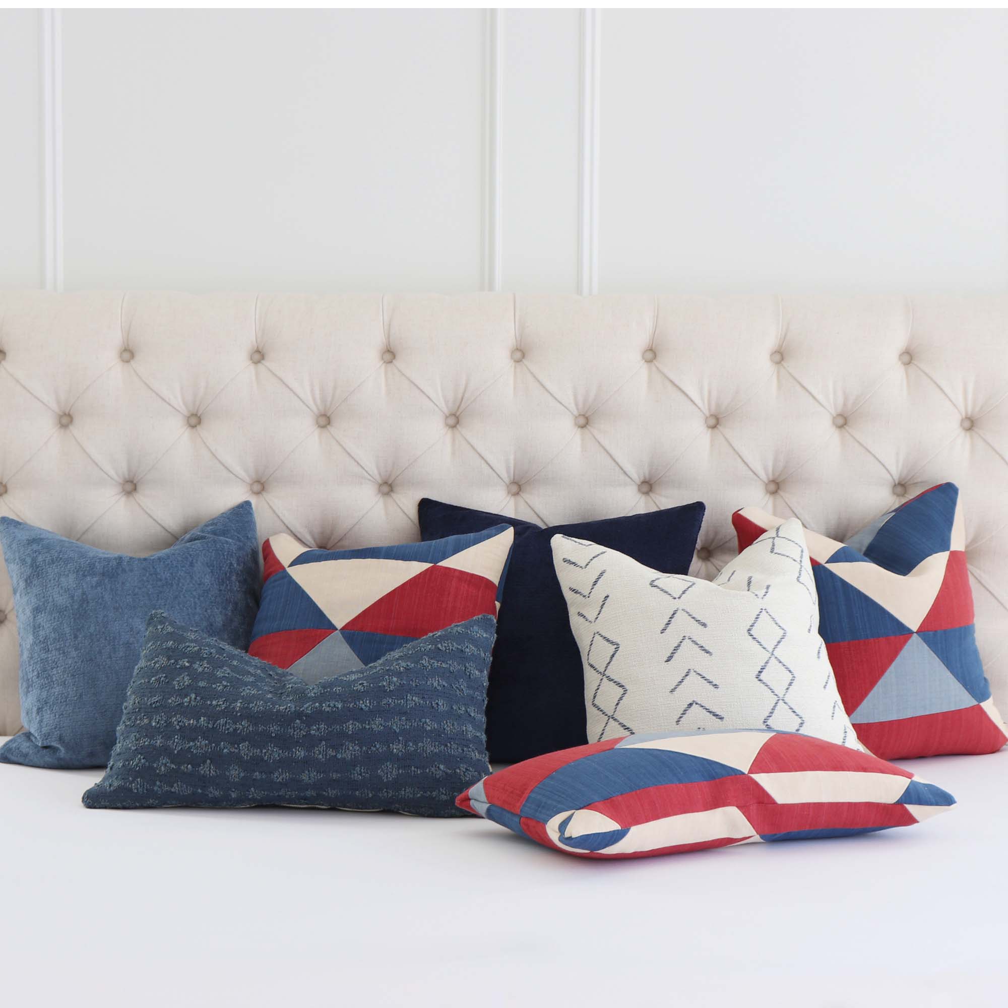 Schumacher Erindale Americana Red White Blue Patchwork Rustic Designer Throw Pillow Cover