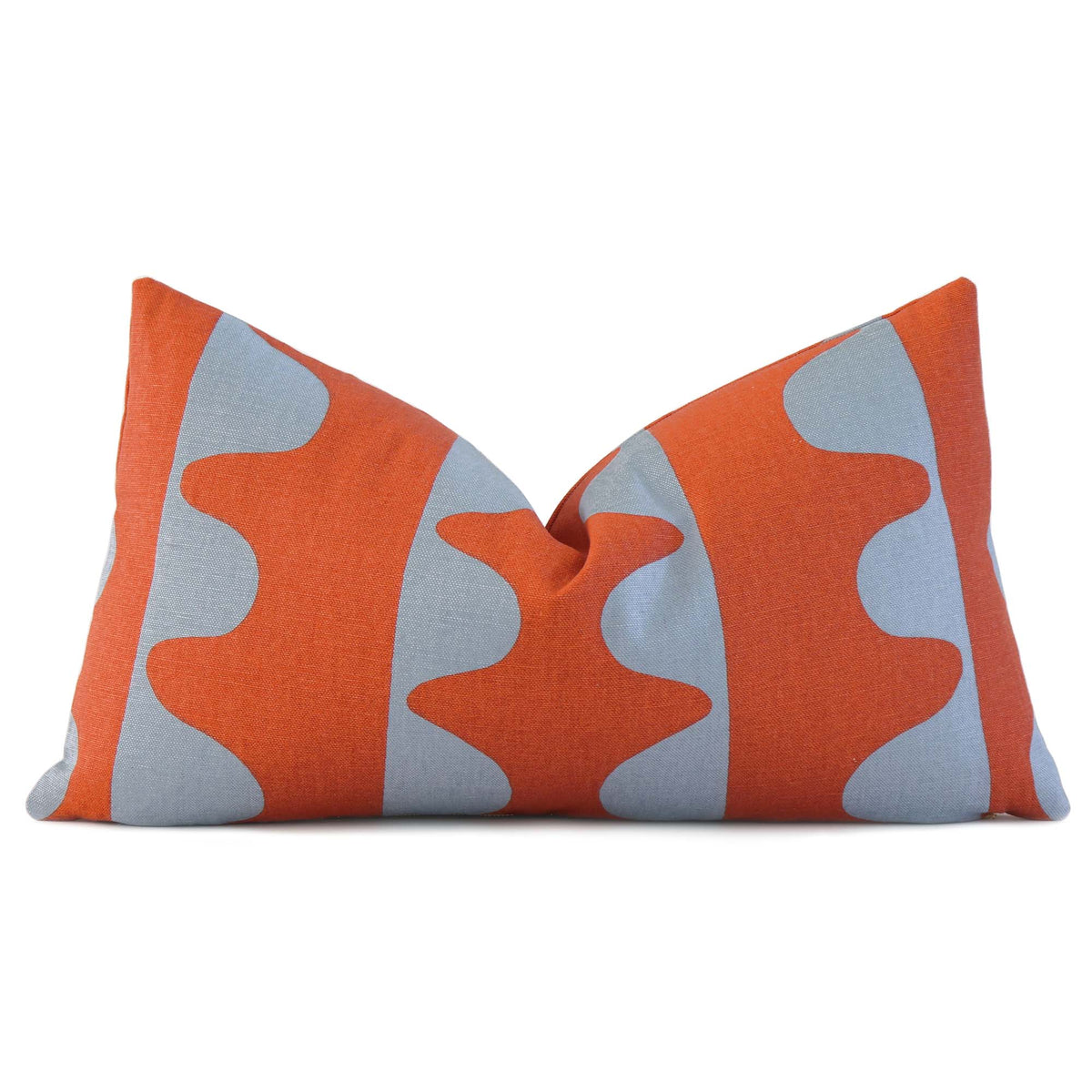 Schumacher Hadiya Williams Drift Hand Printed Currant Orange and Turquoise Geometric Stripe Lumbar Designer Throw Pillow Cover