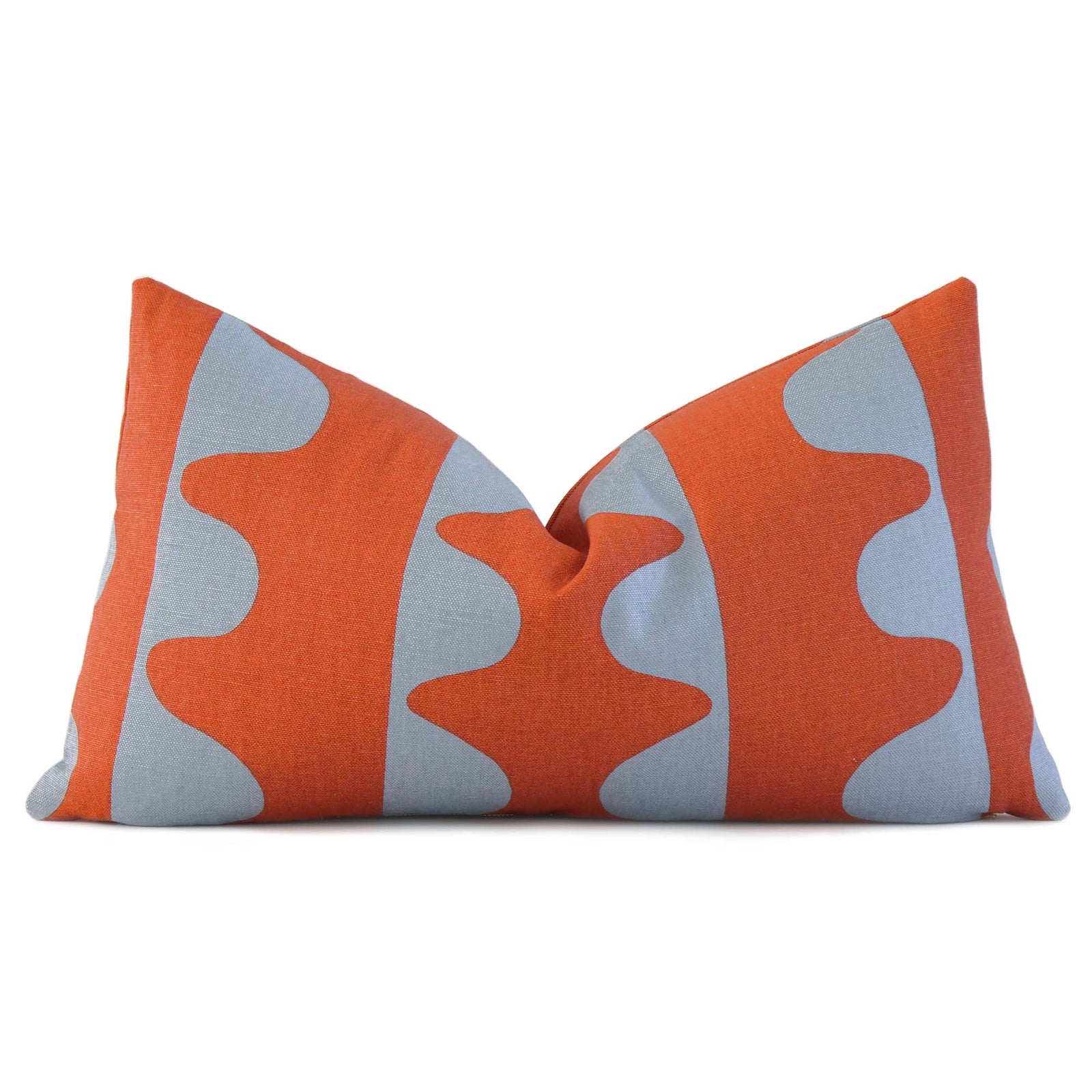 Schumacher Hadiya Williams Drift Hand Printed Currant Orange and Turquoise Geometric Stripe Lumbar Designer Throw Pillow Cover