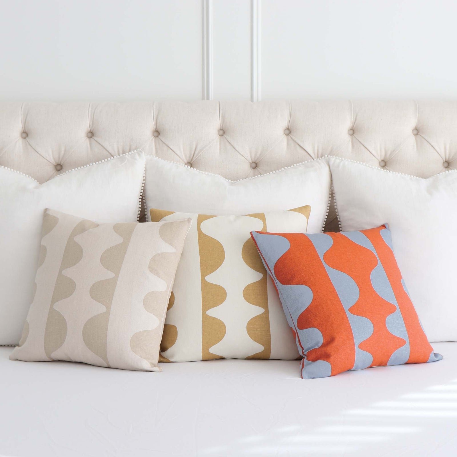 Schumacher Hadiya Williams Drift Ginger Hand Printed Geometric Stripe Luxury Designer Throw Pillow Cover