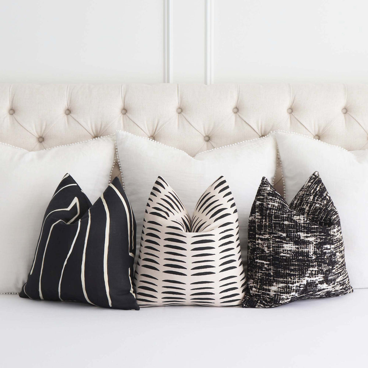 Schumacher Hadiya Williams Parable Charcoal Hand Block Print Graphic Designer Throw Pillow Cover with Coordinating Throw Pillows